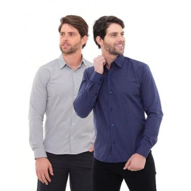 Imagem de KIT Masculino 2 Peças - Camisa Social Tipo Linho Azul Marinho e Camisa