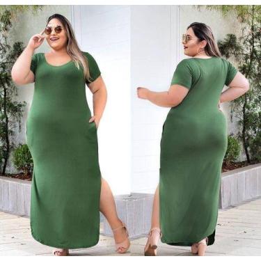 Imagem de Vestido Longo Plus Max Com Manga Barra Oval - Luh May, GG, Verde