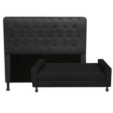 Imagem de Kit Cabeceira Brenda com Recamier Felix 1,60 cm Queen Size Baú Quarto 