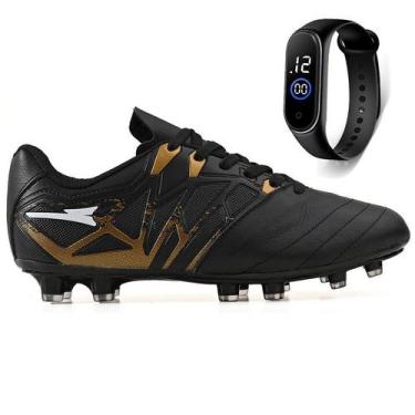 Imagem de Kit Chuteira Futebol Campo Bico em Couro Reforçado Gramado Natural + R