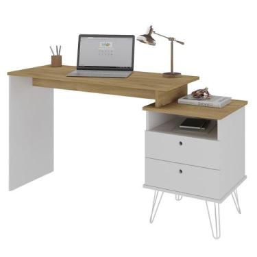 Imagem de Mesa Escrivaninha Industrial 2 Gavetas Lux A06 Olmo/Branco - Mpozenato