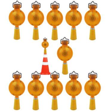 Imagem de Sinalizador Viario Solar Cone Sinalizaçao Kit 11 Uni Segurança Estrada