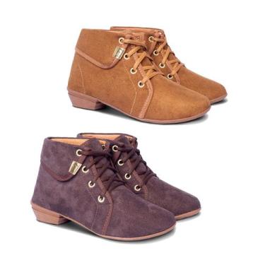 Imagem de Kit 2 Pares Bota Coturno Liso Feminino Cano Curto Salto Baixo - Leila 