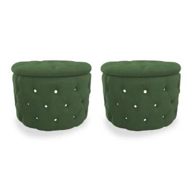 Imagem de Kit Puff Redondo Classico Capitonê Suede Verde - DS Estofados - Estopa