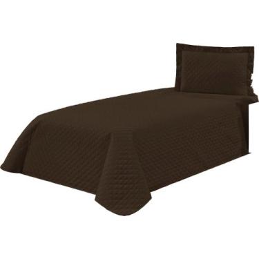 Imagem de Cobre Leito Solteiro Kaique 02 Peças Liso Ideal Cama Box marrom - Tati