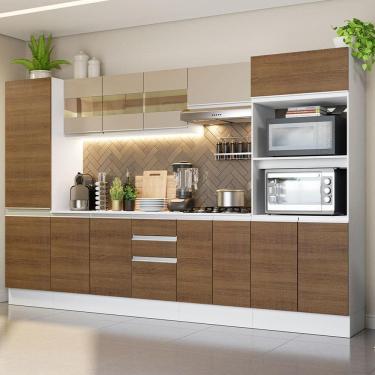 Imagem de Cozinha Completa 100% MDF Madesa Smart 300 cm Com Armário e Balcão - Branco/Rustic/Crema XV