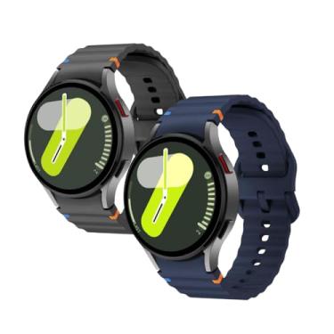 Imagem de Kit 2 Pulseiras de Silicone Cores Vibrantes para Samsung Galaxy Watch 7 (Preto+Azul)