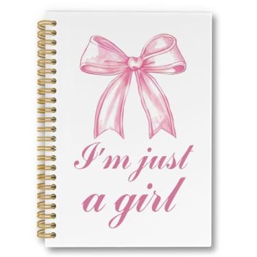 Imagem de laveliabel Caderno feminino I'm Just a Girly, caderno de coquete de laço rosa, caderno de estética, acessórios de mesa de escritório feminino, material de escritório rosa, caderno espiral 14 x 21 cm