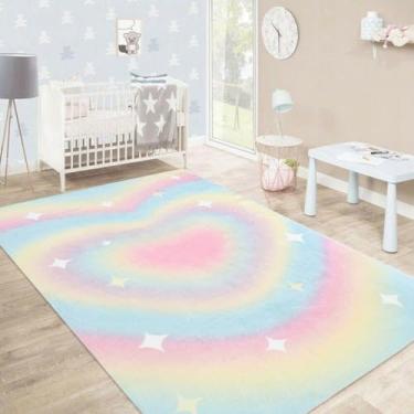 Imagem de Lacomfy Tapete para crianças, 1,2 x 1,8 m, macio, para meninos, meninas, quarto, lavável, rosa, amarelo, azul, sala de jogos, berçário, tapete para sala de aula, tapete colorido para sala de estar,