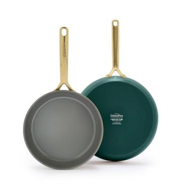 Imagem de GreenPan Conjunto de frigideiras antiaderentes de cerâmica de 24 cm e 28 cm, livre de PFAS, panelas anodizadas rígidas, compatíveis com indução e todas as cooktops, podem ser lavadas na lava-louças e