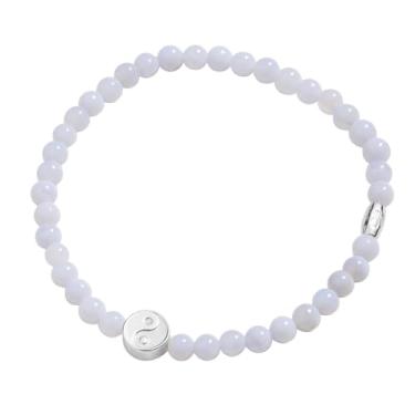 Imagem de Alex and Ani AA670222SS, pulseira elástica de pedras preciosas, equilíbrio de ágata de renda azul Yin Yang, prata brilhante, azul, pulseira, One Size, Latão, Sem Pedra Preciosa