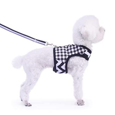 Imagem de Conjunto de coleira e coleira para cães pequenos para o inverno, colete acolchoado macio ajustável para poodle, pomerânia, chihuahua, minlature pinscher abaixo de 3,6 kg, xadrez preto