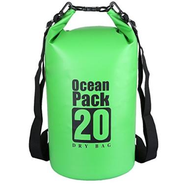 Imagem de Mochila impermeável Sportmusies 10L/20L/30L, mochila roll-top Keep Gear Dry para caiaque, rafting, barco, natação, acampamento, caminhada, pesca, Green/20 Liters, 20 Liters