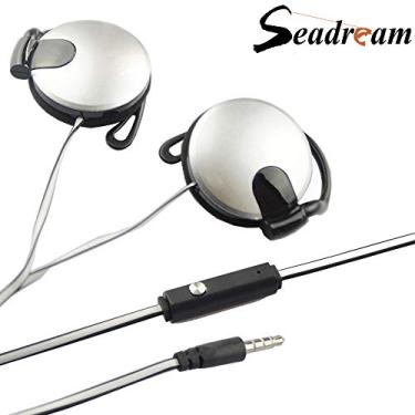 Imagem de Fones de ouvido estéreo com gancho de orelha Seadream Sports com microfone integrado e botão liga/desliga, Prata