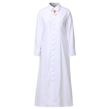 Imagem de BLESSUME Roupão feminino clérigo cassock romano monocromático de coro de manjericão de clérigos veste púlpito (branco, médio)
