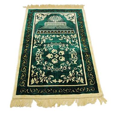 Imagem de Tapete de oração islâmica, tapete de oração muçulmano com tecido macio e confortável verde