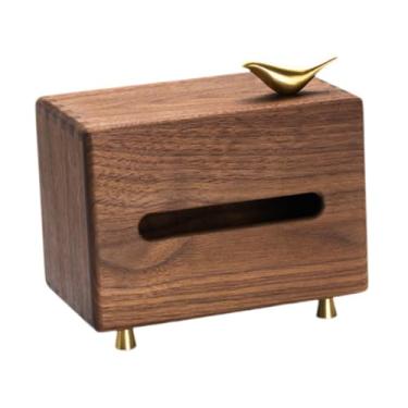Imagem de Ｂｅｓｇａ Estojo de lenços de papel porta-papel de madeira enfeite para casa simples porta-lenços portátil com pássaro de cobre para banheiro cozinha hotel mesa