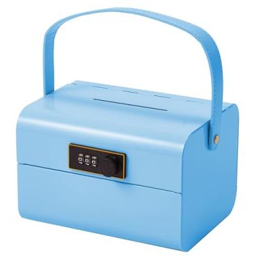 Imagem de SUMERUZ Mini cofre com cadeado - Cofre para dinheiro e caixa de segurança para crianças, pequeno cofre de segurança de metal para dinheiro, joias e objetos de valor, organizador de armazenamento