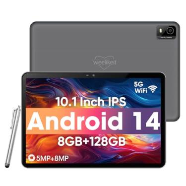 Imagem de weelikeit Tablet Android, tablet de 10,1 polegadas com tela sensível ao toque HD de 1280 x 800 IPS, 8 GB de RAM + 128 GB de ROM (até 1 TB), bateria de 6000 mAh, Wi-Fi 5 G, Bluetooth 5.0, câmera dupla