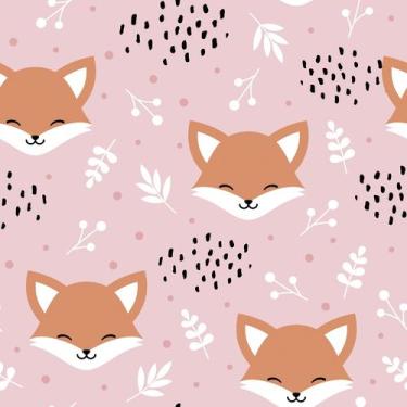 Imagem de Papel De Parede Adesivo Raposinha Fofo Rosa Quarto Infantil 12m - Baza