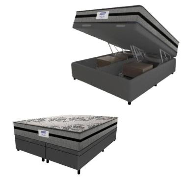Imagem de Cama Box Baú Casal Queen Colchão Gazin Com Molas Ensacadas Rubi 158x198x73cm Suede Cinza/Preto