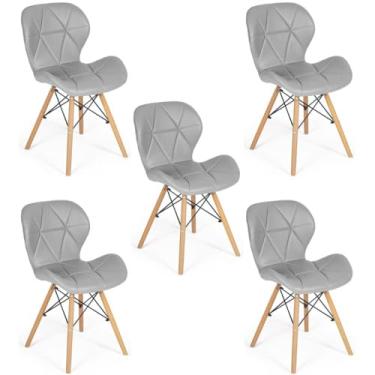 Imagem de Kit 05 Cadeiras Charles Eames Eiffel Slim Wood Estofada - Cinza