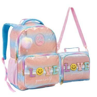 Imagem de Kit Mochila e Lancheira Escolar Juvenil Patches Feminina - Seanite