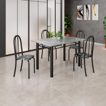 Imagem de Conjunto de Mesa Tubular 120cm X 75cm Tampo em Granito Topázio com 4 Cadeiras Iris Preto