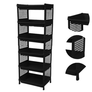 Imagem de Prateleira Estante De Plástico 6 Andares Multiuso Desmontável 40x28x110cm Elloplas - Preto