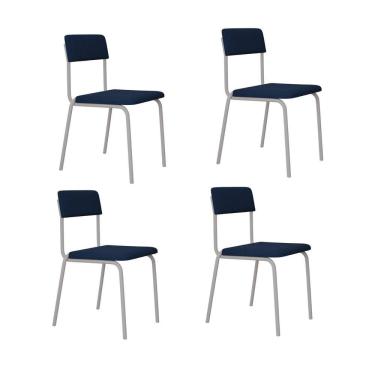 Imagem de Conjunto 4 Cadeiras Estofadas Fixa Empilhável Fit Azul / Branco Fosco