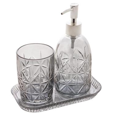 Imagem de Kit Lavabo 3 Peças Para Banheiro De Vidro Paris Cinza Lyor Cinza