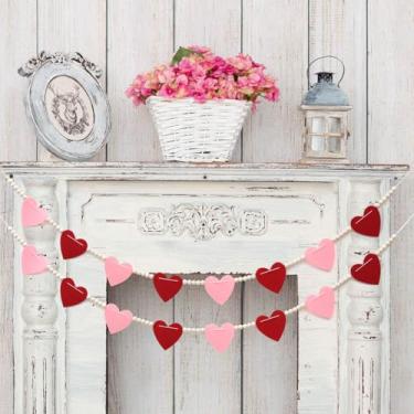 Imagem de Holiwoer Decorações Para O Dia Dos Namorados, Guirlanda De Corações De Feltro, Banner, Decoração Para O Dia Dos Namorados, Aniversário, Festa De Casamento, Decorações Para Casa, Escritório, Lareira,