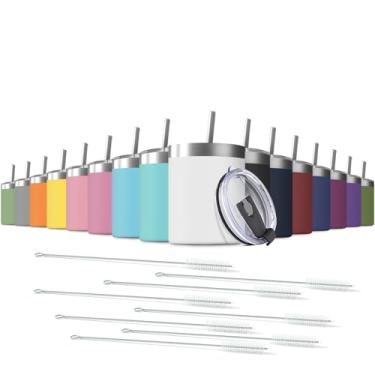 Imagem de Deitybless Pacote com 16 copos de aço inoxidável de 350 ml com tampa à prova de respingos, copo térmico de parede dupla isolado a vácuo, garrafa fina de viagem inquebrável ao ar livre para bebidas