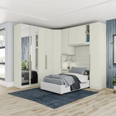 Imagem de Quarto Modulado Solteiro Completo 9 Portas 3 Gavetas Canto Oblíquo Seletto Areia