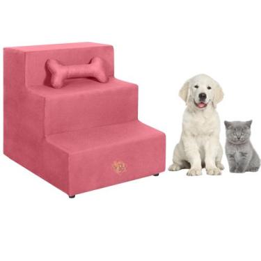 Imagem de escada pet cachorro gato 3 degraus em suede anti derrapante - Vit Deco