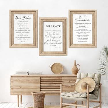 Imagem de Conjunto de arte de parede cristã emoldurada com 3 The Ten Commandments Decoração de parede, For I Know the Plans I Have for You Wallart for You para casa moderna sala de estar quarto escritório 41 x