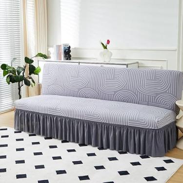 Imagem de Capa de futon sem braços com saia de babados, capa de sofá-cama futon altamente elástica, capa de sofá antiderrapante sem braços, tecido de veludo grosso, macio e aconchegante(Gray,Small (120-150cm))
