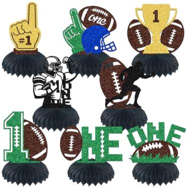 Imagem de 8 Pcs Sports Football 1st Birthday Honeycomb Centerpiece,Sports Soccer Themed 1st Birthday Decor, First Year Down,Football Player Birthday Gameday Party Table Decor Supplies Gold Black