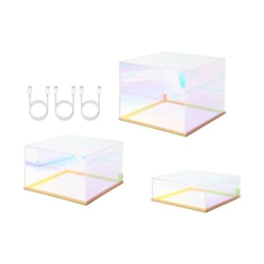 Imagem de Amagogo 3pcs acrílico estampa de acrílico Risers com luzes LED com fundo oco Cubo de cubo Stands para estatuetas colecionáveis ​​brinquedos , Colorida
