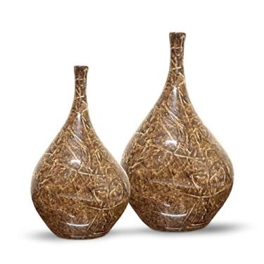 Imagem de Decoração Sala Vaso de Mesa Dupla Garrafa Cristal Marrom Petra