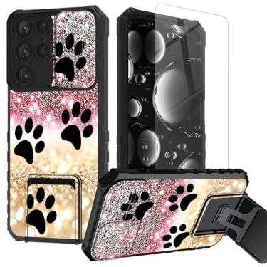 Imagem de BREIDMKFM Capa para Samsung Galaxy S25 Ultra com protetor de tela e suporte e protetor de lente de câmera deslizante capa resistente de camada dupla resistente para Samsung S25 Ultra, pata de cachorro