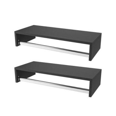 Imagem de 2 cabideiros mdf para parede com arara e nicho 60cm - SignMaq, PRETO