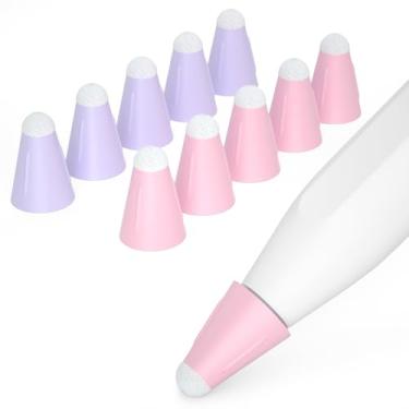 Imagem de AZF Pacote com 10 para Apple Pencil Tips, capa de ponta de fibra de silicone para Apple Pencil 2ª geração e 1ª geração e Apple Pencil Pro/USB-C, capa protetora antiderrapante (rosa + roxo lavanda)