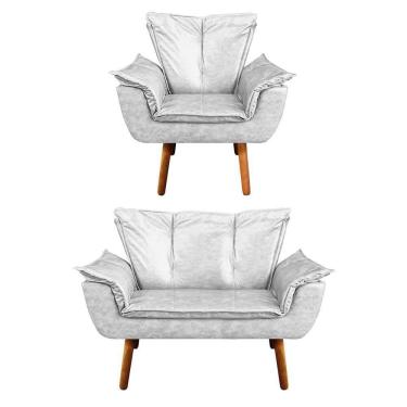 Imagem de Sofá Namoradeira E Poltrona Pé Palito Castanho Opala Corano D03 - D\`rossi Branco