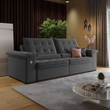 Imagem de Sofá 3 Lugares Retrátil Reclinável com USB Veludo 200cm Khalifa Wood Estofados