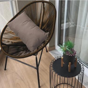 Imagem de Poltrona Cadeira Acapulco Sala Jardim Varanda Marrom Com Almofada Quadrada Corino Bege - Ahz Móveis
