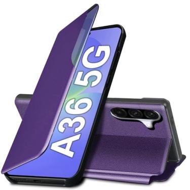 Imagem de Capa flip para Galaxy A36 para Samsung Galaxy A36 5G, capa de couro slim fit transparente para celular Samsung A36 com suporte, resistente, resistente à prova de choque (16,64 polegadas, 2025) (roxa)