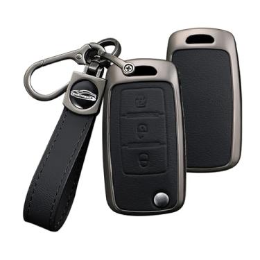 Imagem de HIBEYO Capa de chaveiro inteligente compatível com Dongfeng DFM Aeolus AX7 AX5 AX4 AX3 Glory 360 370 580 Cefiro MX6 Capa de couro e acessórios de liga com chaveiros-B tipo preto