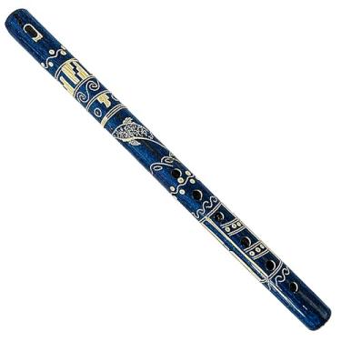 Imagem de Mia Jewel Shop - Flauta de madeira de bambu colorida feita à mão | Padrão de natureza tribal | Gravador nativo para iniciantes, amantes de meditação e música (azul)