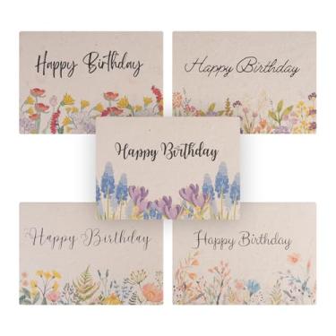 Imagem de Seed Bloom Cartões de feliz aniversário com envelopes embutidos com sementes de flores silvestres artesanais, cartões de feliz aniversário em cartões de sementes plantáveis, cartões de aniversário para funcionários com kit guia de plantio